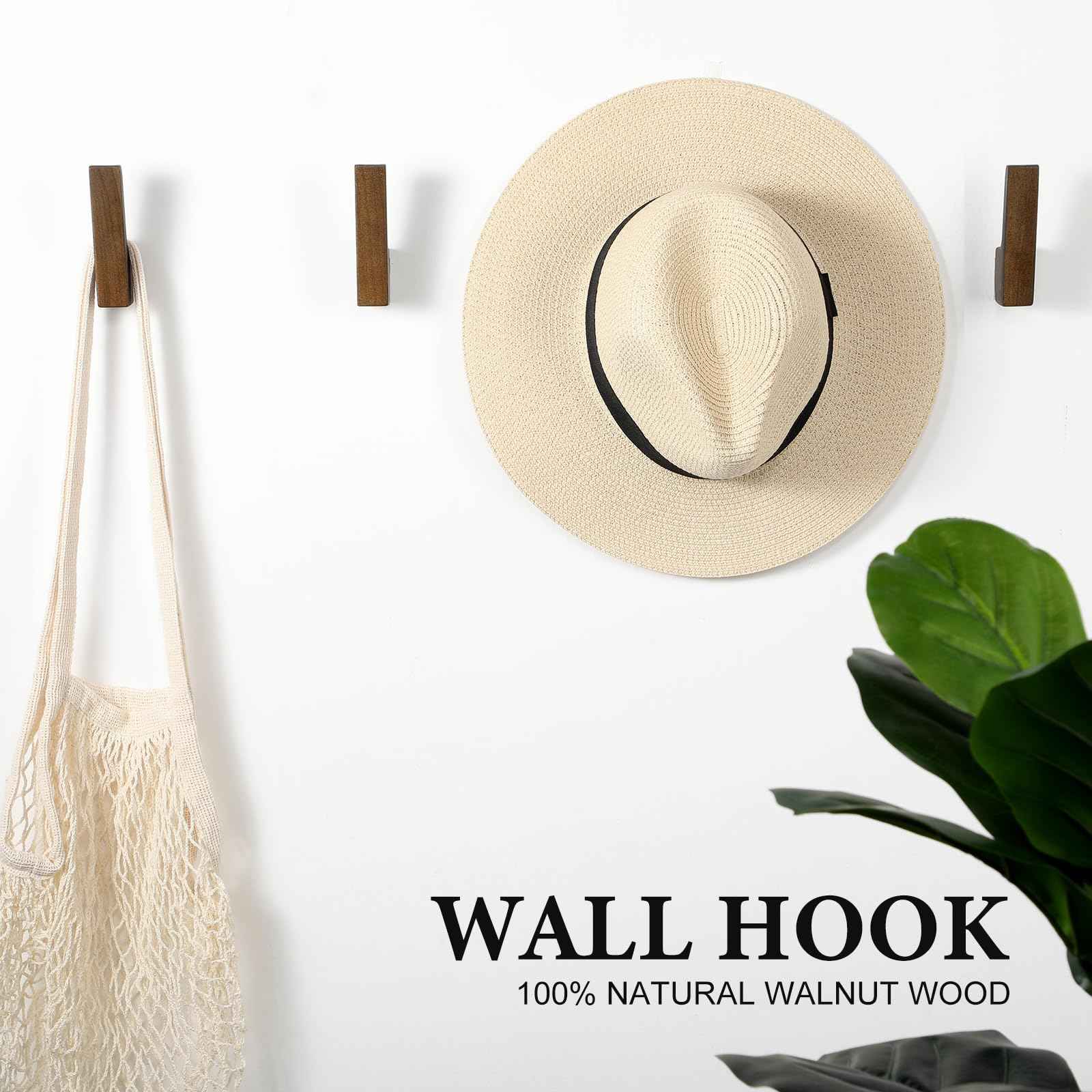 Leinuosen 6 Pack Wood Wall Hooks Walnut Coat Hooks Wall Mounted Bathroom Bedroom Kitchen for Hanging Hat Backpack Bag Jacket Modern Farmhouse Decor for Practical Entryway