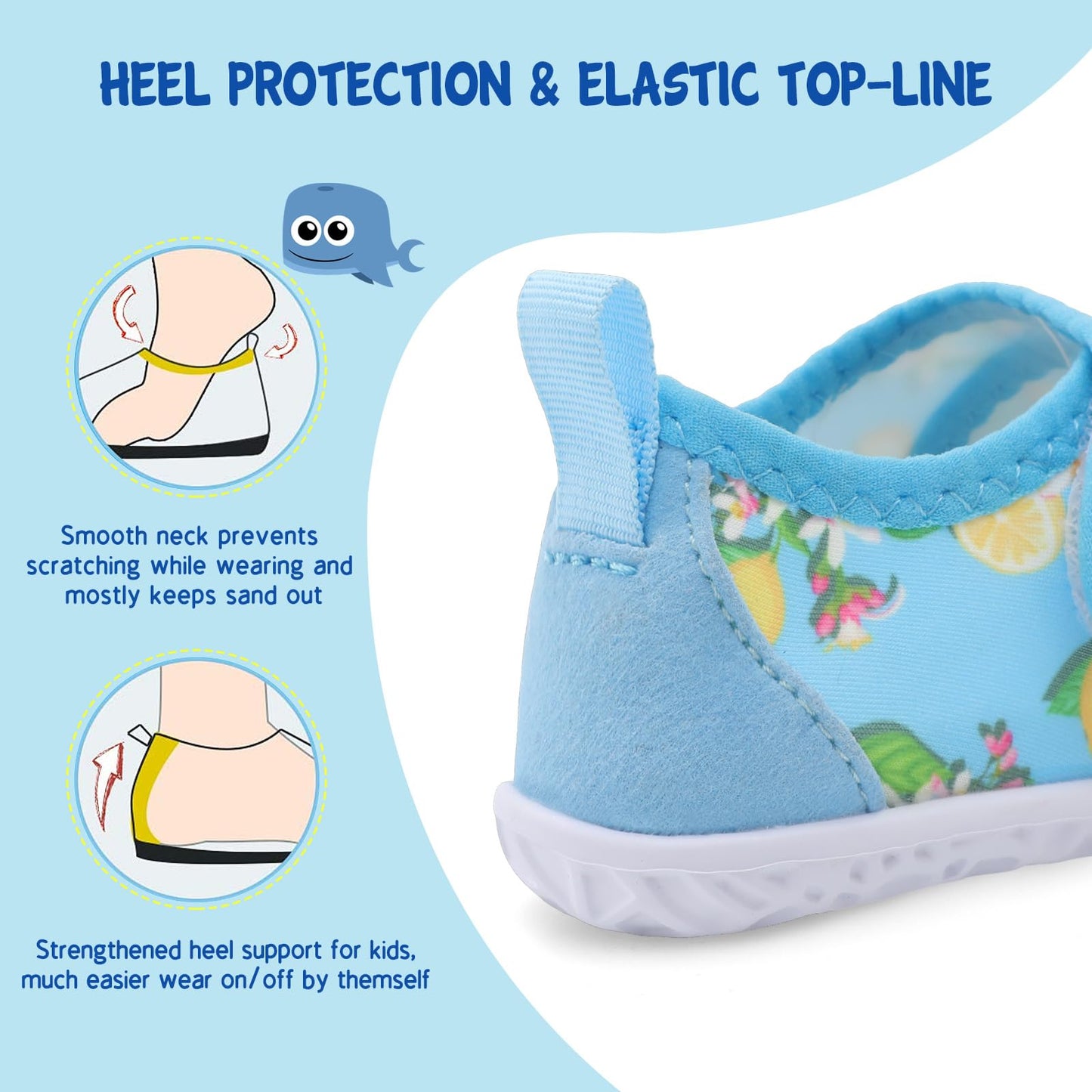 LeIsfIt Boys Girls Water Shoes Kids Aqua Socks Toddler Quick-Dry Swimming Shoes Non-Slip Summer Shoe for Beach Pool Surf, Blue Lemon, 9 Toddler