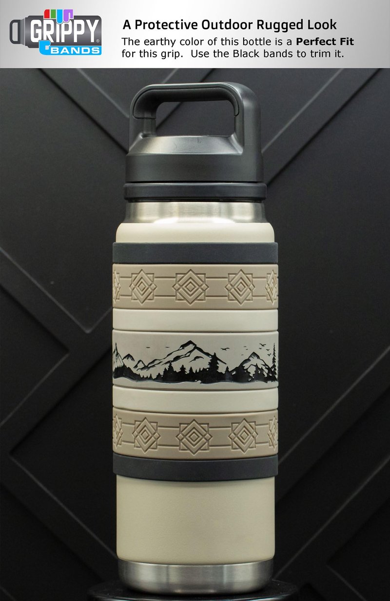 Mountain Scene Water Bottle Grip Kit - SIERRA WRAP: Regular - 7 Rugged Silicone Bands for Superior Grip, Style, & Protection.