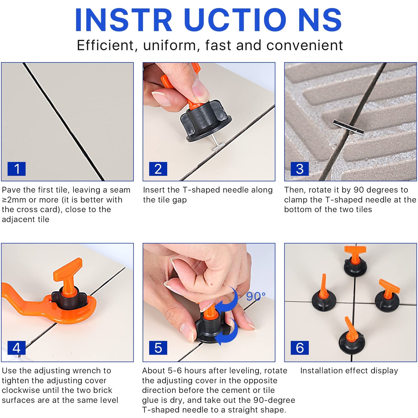 800pcs Tile Leveler Spacers and 4000PCS 3mm Tile Spacer, Reusable Tile Leveling System 1/16 Kit with 16pcs Special Wrench and 100pcs Steel Pins for Wall/Floor Tile Installation (800, 1/8)