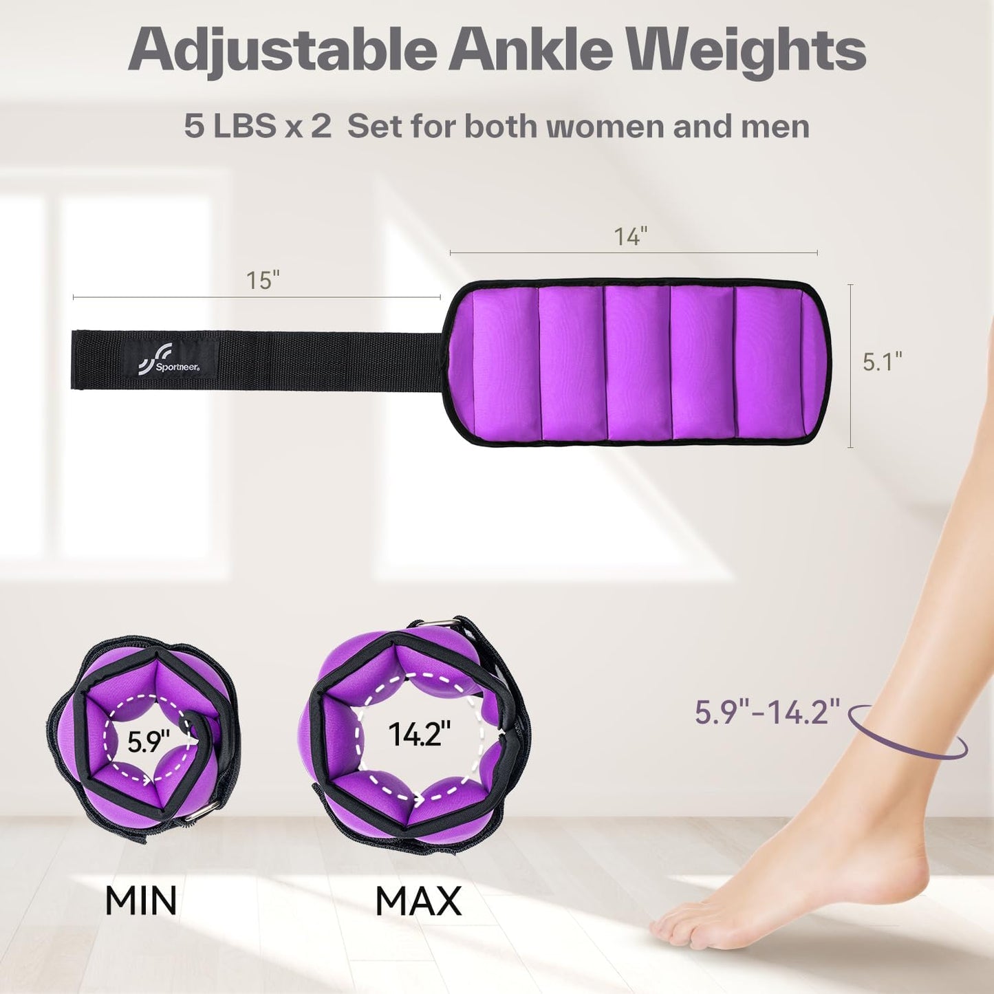 Sportneer Adjustable Ankle and Wrist Weights - Comfortable Fit for Walking, Running | 1-7 lbs / 1-10 lbs Set