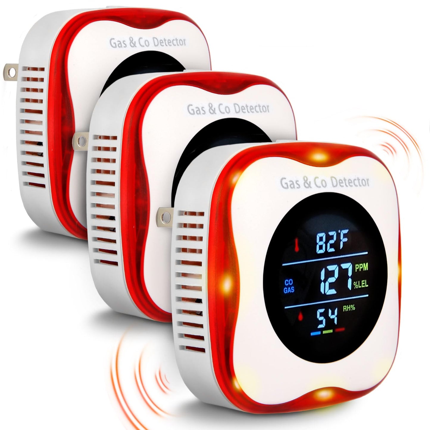 Combustible Gas & CO Detector 4-in-1 – Plug-in Natural/Propane Gas Leak Alarm with Temp & Humidity Sensor, Compact for Home, RV, Kitchen Safety