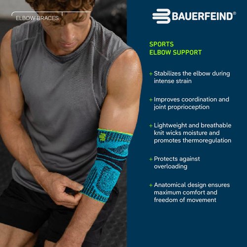 Bauerfeind Sports Elbow Support - Elbow Brace for Pain Relief and Support - Pads for Enhanced Comfort - Targeted Compression - Lightweight & Durable - All Black, Large