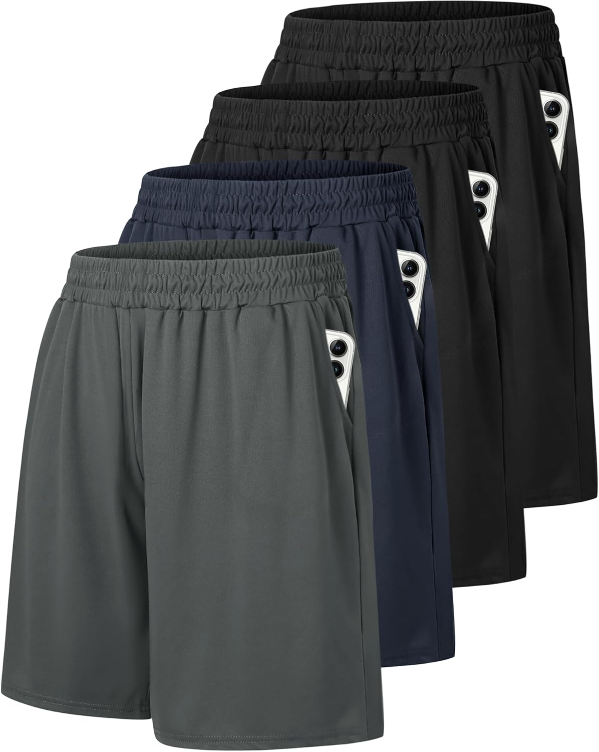 Skiennix Men's Basketball Shorts - Quick Dry Athletic Shorts with Pockets | 4-Pack Black Fitness Wear