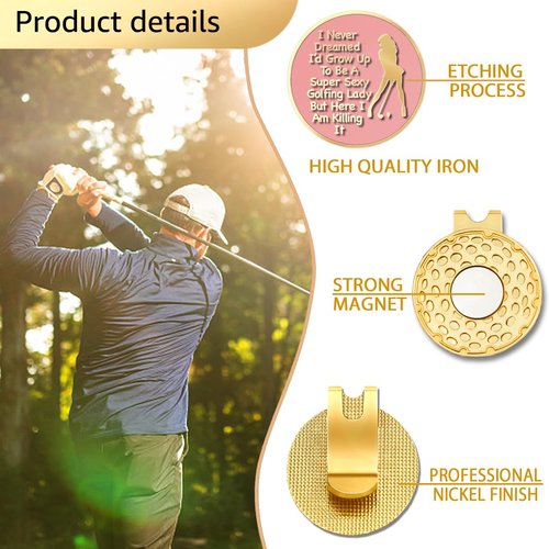GEYGIE I Never Dreamed I'd Grow Up to Be A Super Sexy Golfing Lady Pink Gold Golf Ball Marker with Magnetic Hat Clip, Funny Golf Gifts and Accessories for Women Daughter Girlfriend Her Golf Fan