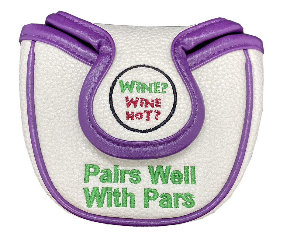 Giggle Golf “Putt Now Wine Later” Golf Club Headcovers. Blade, Mallet & Hybrid Covers. Wine Lover Golf Accessories - Women’s & Men’s Novelty Headcovers. (for Mallet)