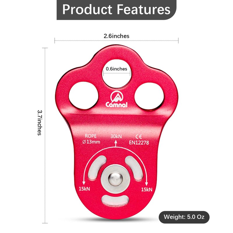 CAMNAL Climbing Pulley 3 Hole Climbing Pulley Stable Traction Climbing Pulley Device Zipline System Pulley, Suit for Tree Work, Rope Climbing and More, Red