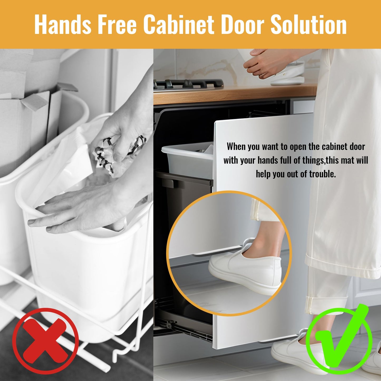 Joxodak Trash Cabinet Foot Pull - Hands-Free Door Solution for Trash Drawer, Adhesive Toe Pull Comfortable for Barefoot Use (1, White)