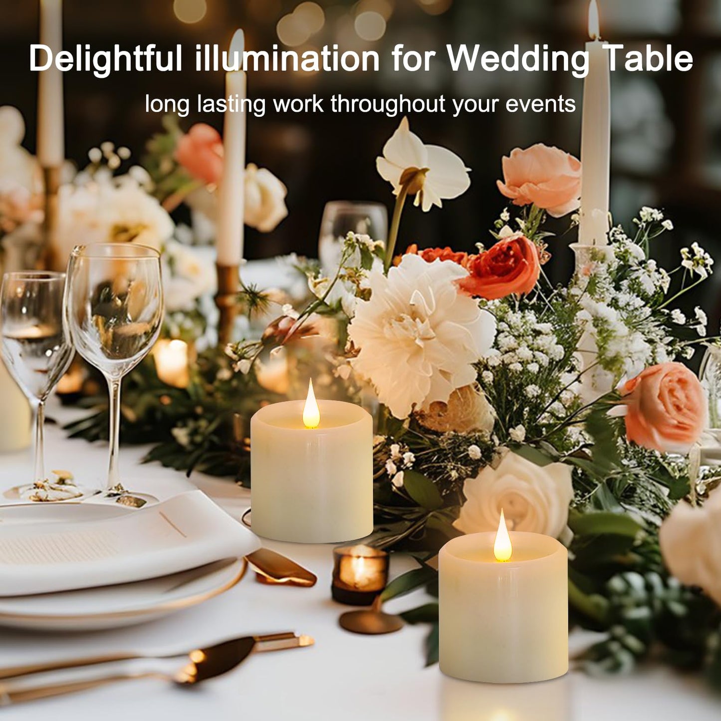 Flickering Flameless Candles, 3D Moving Flame Battery Operated Candles with Timer and Remote, Last 600+ Hours Flameless Candles, Fake Candles, Real Wax Pillar Electric LED Candle 3"x3" 2 Pack