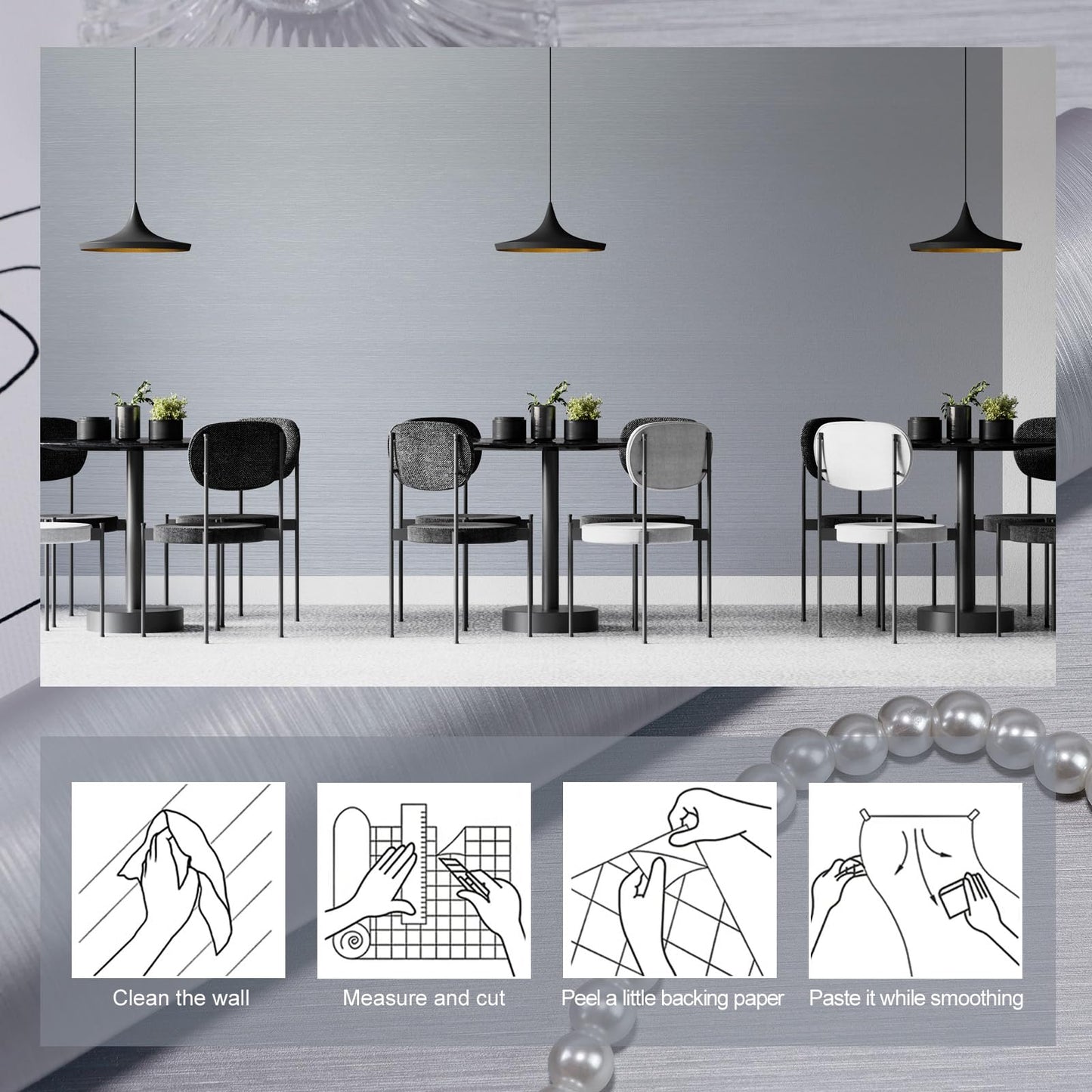 wishFIRE Silver Peel and Stick Wallpaper 15.7"×118" Metallic Textured Contact Paper Modern Waterproof Wall Paper Removable Self Adhesive Vinyl DIY Decor Wallpaper for Bedroom Kitchen Cabinets Fridge