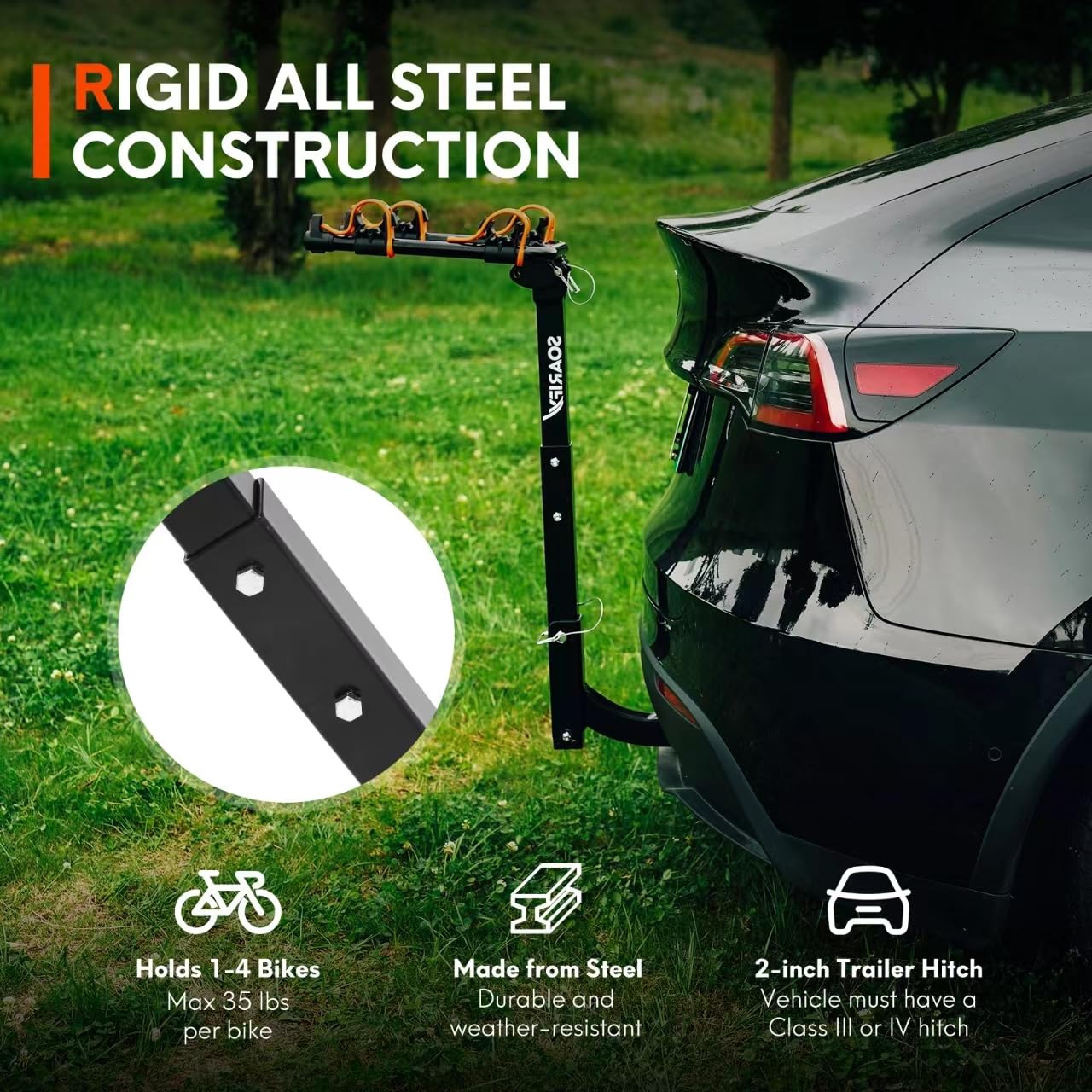 Soarify Bike Rack for Car, SUV, RV, Mount Hitch Bike Rack, Up to 143 lbs Load Bicycle Rack Carrier Rubber Straps, Tilt Release with 2" Hitch for Cars (2 Bikes)