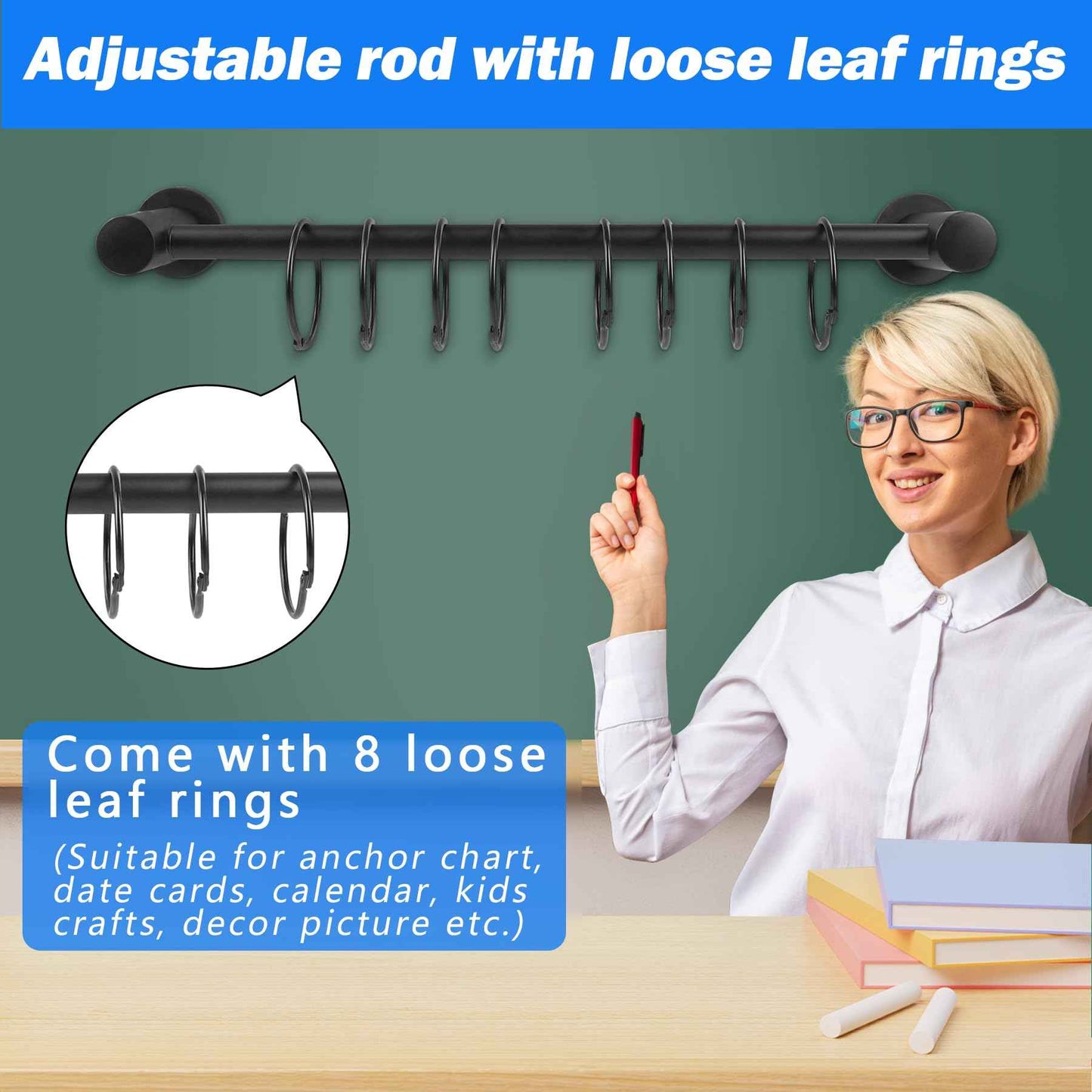 2 Packs Magnetic Towel Bar for Refrigerator, 14-25"" Adjustable Stainless Steel Magnetic Rod, Multi-Functional Magnetic Rack Holder for Kitchen Towel, Class Room Flip Calendar, Anchor Chart Paper