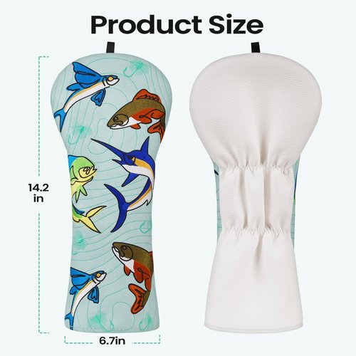 Craftsman Golf Salmon Fish Golf Driver Headcover Funny Driver Head Cover Fly Fishing Design PU Leather Fits 460cc Club Heads