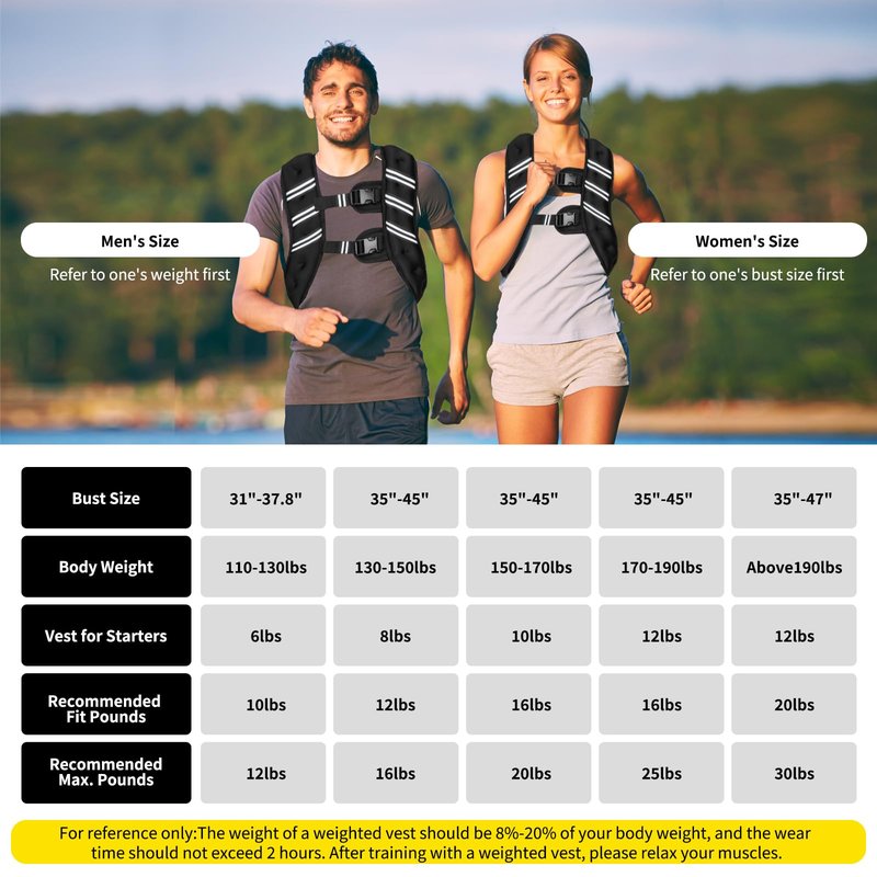 Weighted Vest for Women Men, 6lb/8lb/12lb/16lb/20lb/25lb/30lb Adjustable Weight Vest with Reflective Stripes for Workout, Strength Training, Running, Fitness, Muscle Building, Weight Loss, Rucking Vest (Black, 12lb)