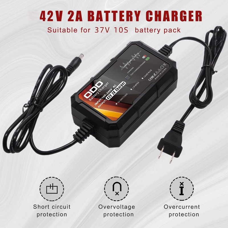 QDD 42V 2A Charger with DC5.5 * 2.1mm Connector for 10S 36V Lithium Battery Pack