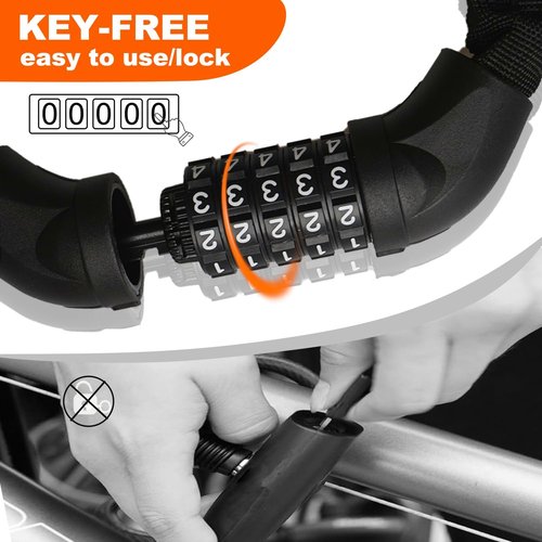 Heavy Duty Bike Lock Chain by [Brand Name] - 5-Digit Combination Anti-Theft Security Lock | 3.2 Feet Long, Black