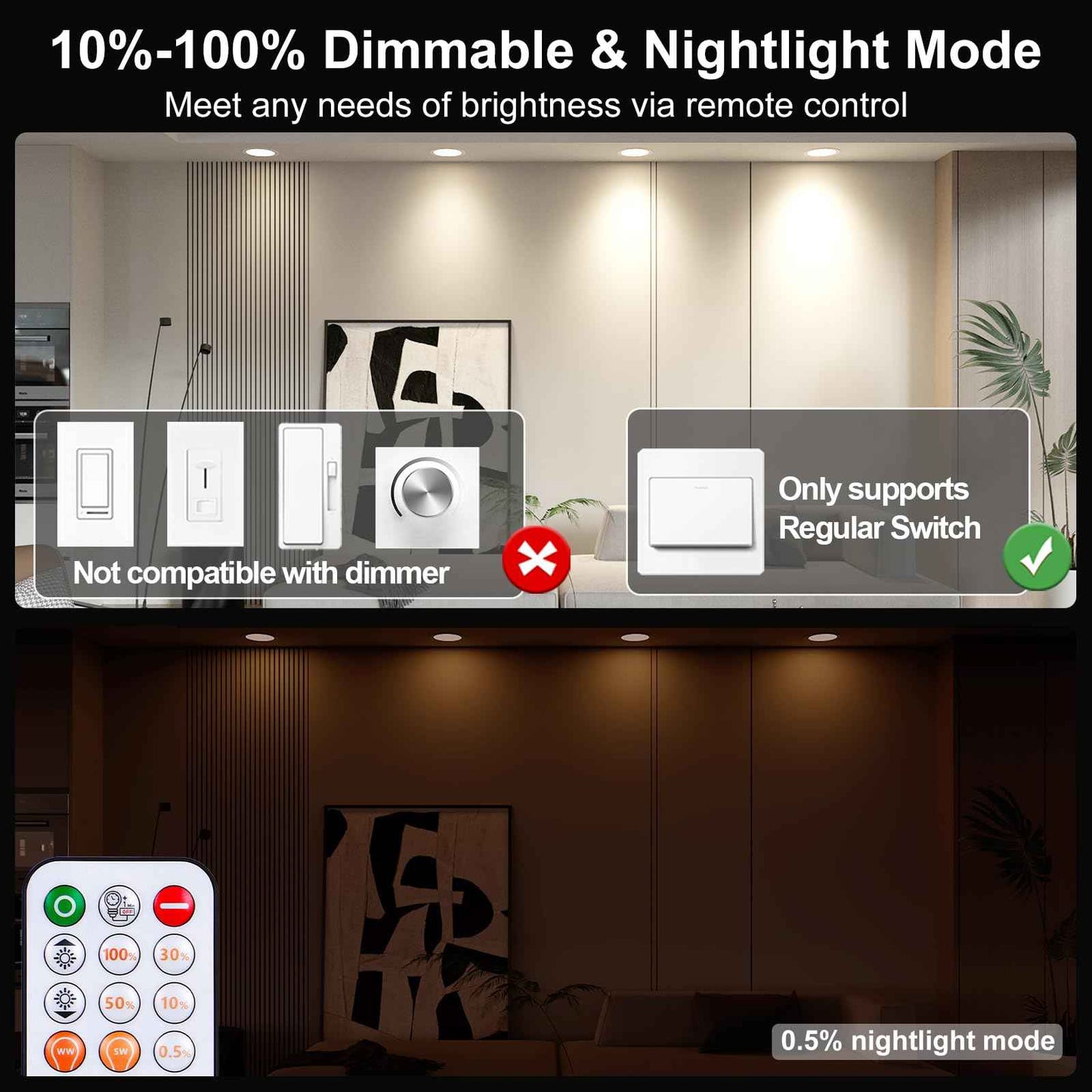 Recessed Lighting 5/6 Inch Color Changing LED Can Lights for Ceiling, 13W 1050LM Retrofit Recessed Lights with Baffle Trim, RGBCW Downlight Dimmable by Remote Control, Memory, Delayed Off, 1 Pack