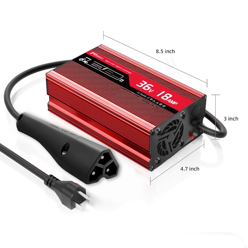 TSONDEKU 18 AMP 36V Golf Cart Battery Charger for 36 Volt EZGO RXV with 3 Pin Triangular Plug - 4-6H Fast Full Charge, Lead Acid Battery Charger with Fan Design