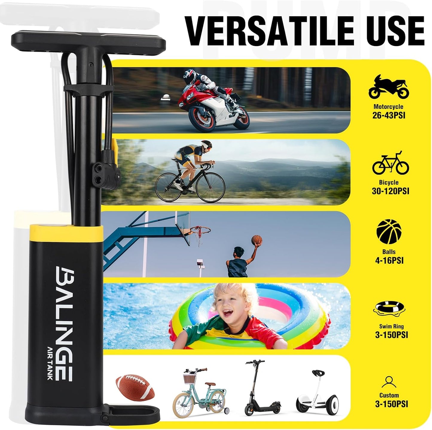 Skiennix High-Pressure Portable Floor Tire Pump - 120 PSI, Ergonomic Handle, Fits Presta & Schrader Valves