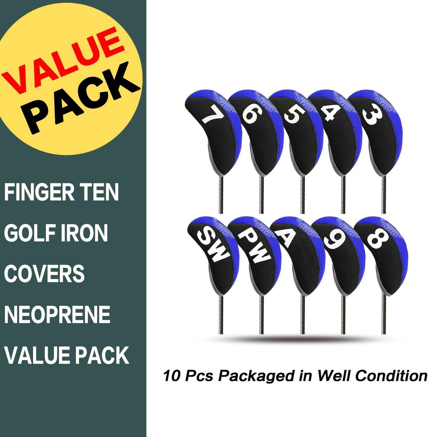 Golf Club Covers Set for Irons Neoprene Iron Head Cover Club Protector 10Pcs with/Without Top Window Accessories for Men Women (Blue(with Top Window))