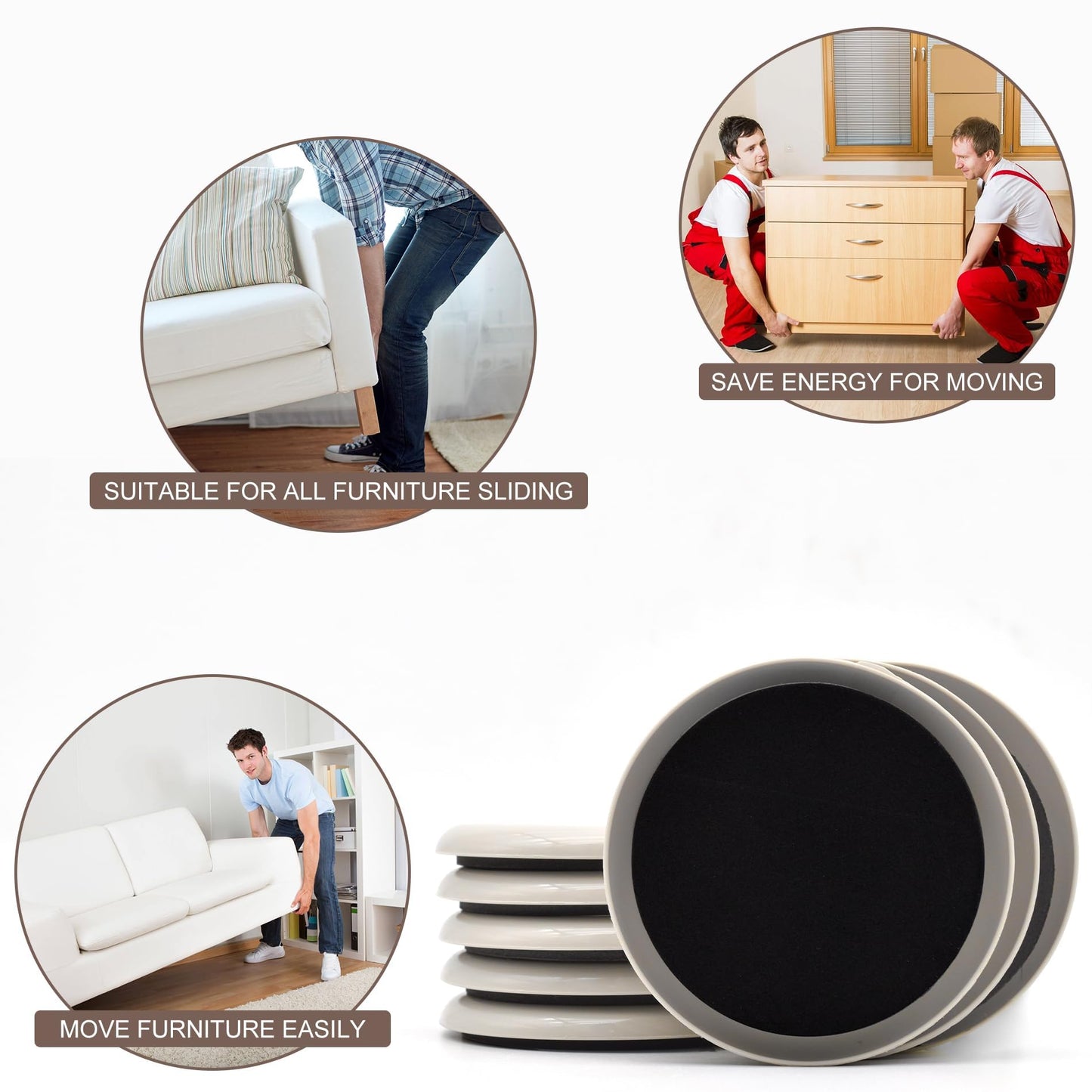 Furniture Sliders, Furniture Sliders Pads for Hardwood Floors, Chair Legs Floors Protectors, Reusable Round Glides Glider, Heavy Duty Furniture Movers Sliders (8 Pcs, 4 3/4inch，Beige)