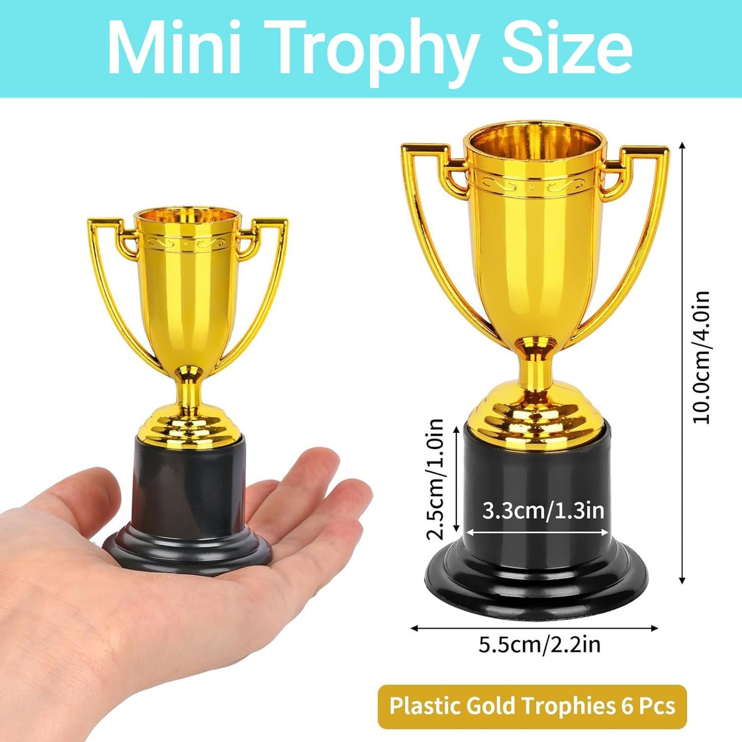 Mini Gold Trophy Awards (6-Pack) - 4" Plastic Trophies for Kids Party Favors, Sports Competitions, Preschool, Kindergarten Graduation, Elementary School Awards & Recognition Ceremonies Party Gifts