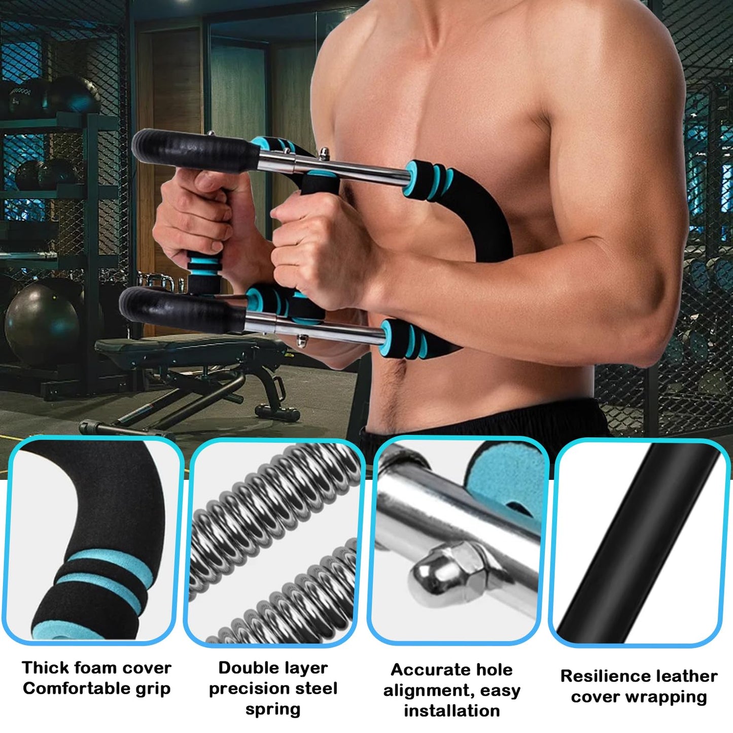 Workkeep Adjustable Power Twister Bar 40-100lb, Home Gym Chest and Arm Workout Trainer with Ergonomic Foam Grip, Portable Muscle Strength Enhancer – Blue