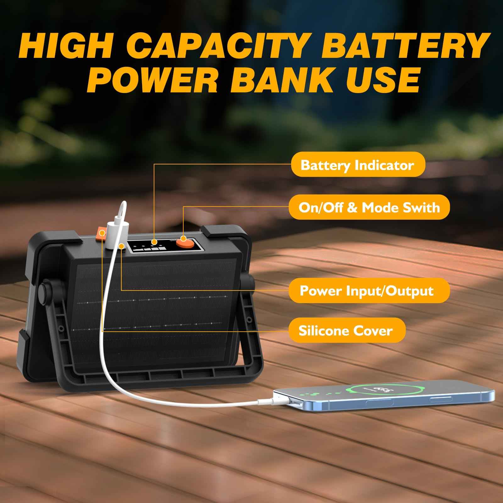 120W Solar Rechargeable Work Light, 144 LED 10000LM Led Work Light with 4 Modes, Portable Flood Light with Stand, IP66 Waterproof Outdoor Working Light for Emergency Mechanic Camping Repair (Black)