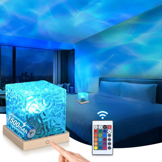 Smerkod Aurora Ocean Wave Projector Light, Cordless Rechargeable, 16 Colors 4 Modes Northern Lights Lamp with Touch & Remote for Bedroom, Water Ripple Night Light for Room Decor Ambient Mood Lighting