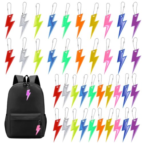 PEUTIER 40pcs Safety Reflector Pendants, 10 Colors Kids Reflective Keychain with Chains Waterproof Double-Sided Reflective Key Chain for Backpack School Bag Walking Running Cycling