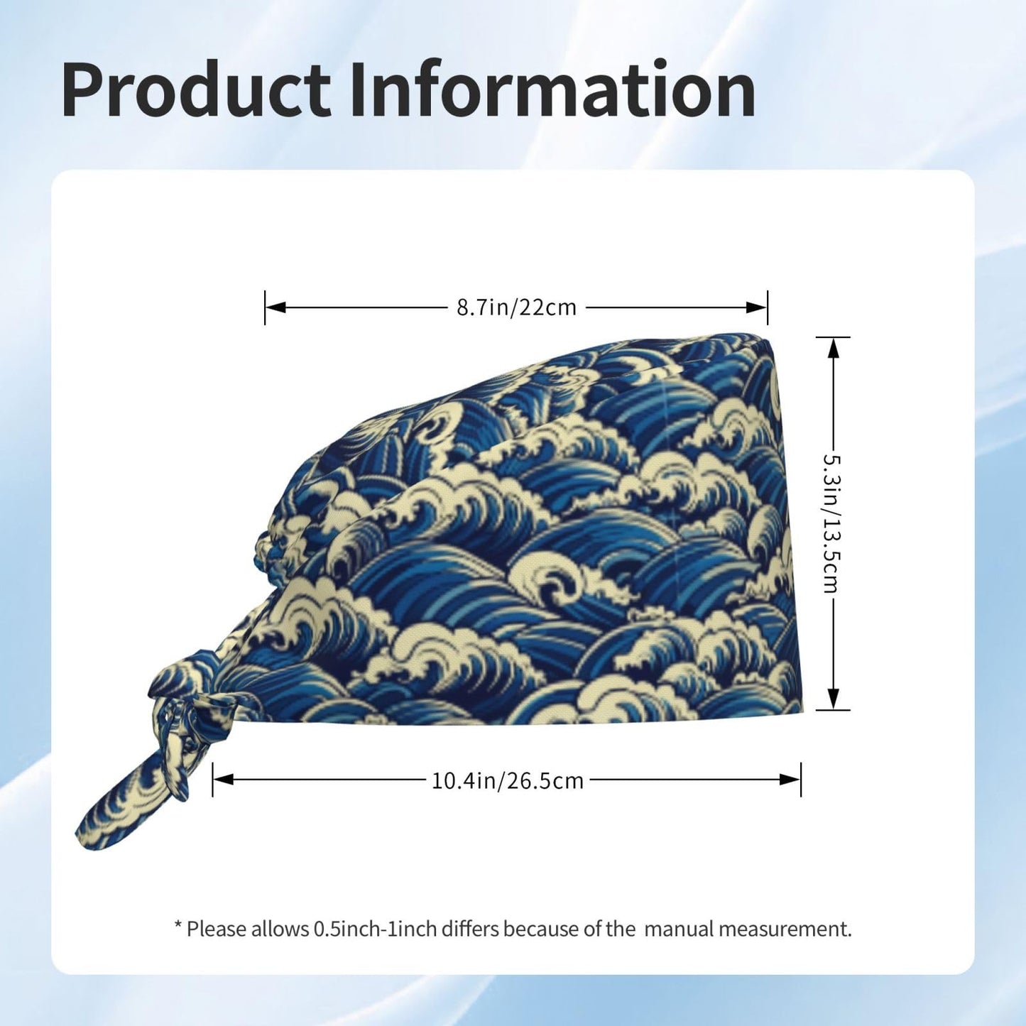 The Great Wave Off Kanagawa Japanese Working Cap for Women Men, Scrub Cap with Sweatband Adjustable, Unisex Tie Back Hat, Nurse Surgical Caps