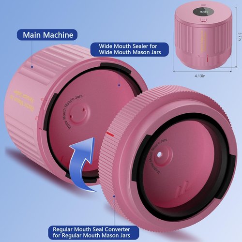 LOVE MOMENT Electric Mason Jar Vacuum Sealer Kit - Versatile for Wide & Regular Mouth Jars - Pink