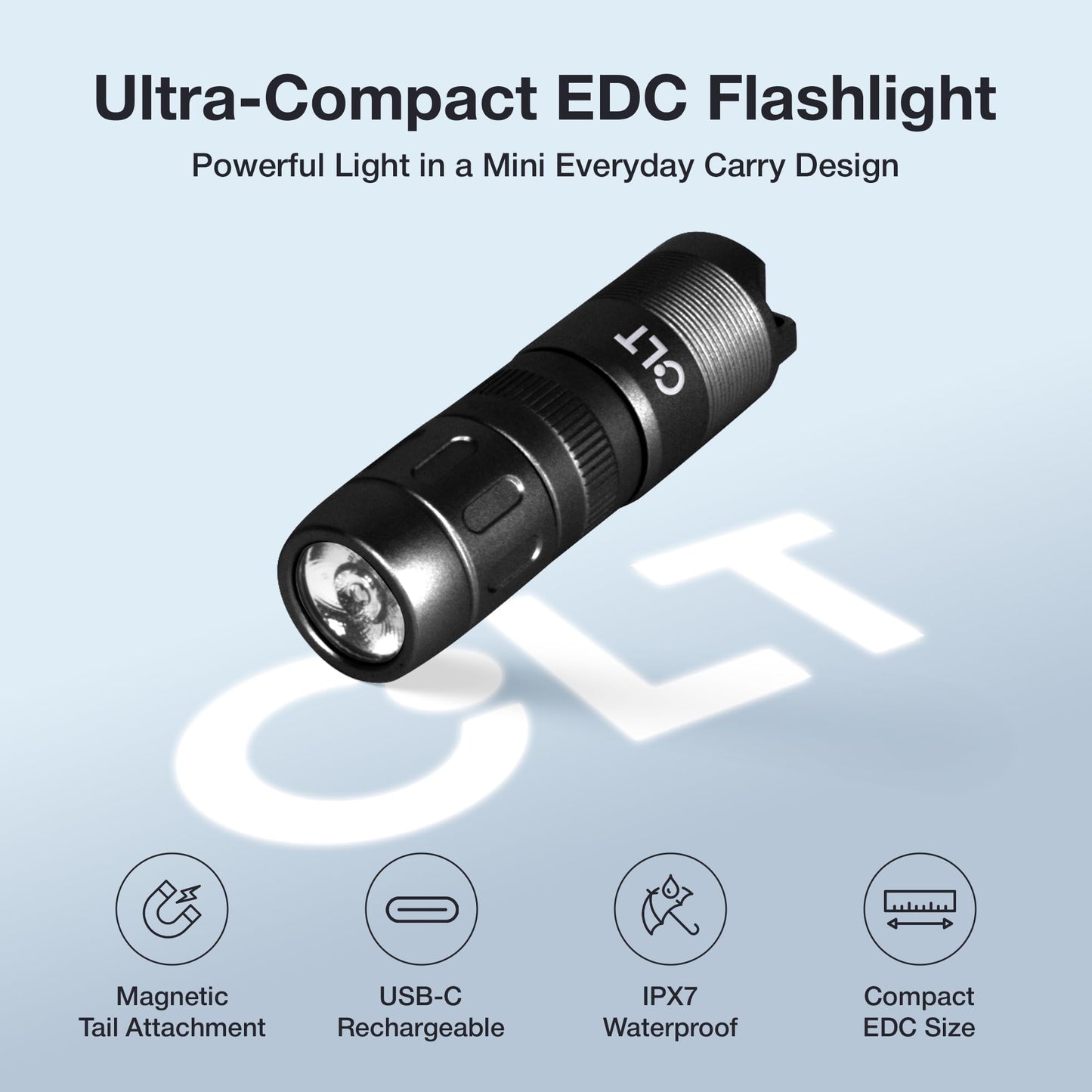 CLT Mini EDC Rechargeable Flashlight Magnetic Keychain, Snap on/off, 105 Lumen, Portable and Compact LED Keychain Flashlights - Durable Built-in Battery Ideal for Everyday Carry - Black
