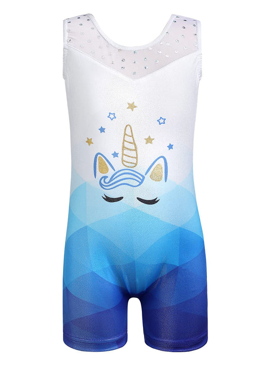 Leotards for Girls Gymnastics Unicorn Athletic Dance Wear Shiny Rainbow Blue Hotpink (White Blue, 4-5T)