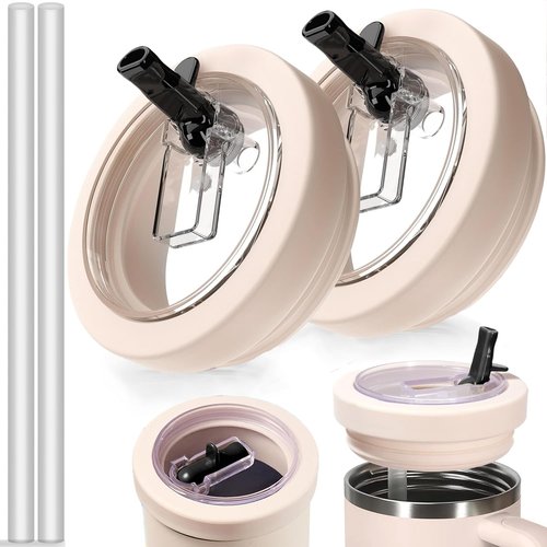Leak Proof Lid for Stanley Quencher 40 oz, 2 Pack Flip Straw Cover Top for Stanley Cup Accessories, 40 oz Tumbler Lid & Straw Set 100% Spill Proof-【Food Grade Silicone Material】