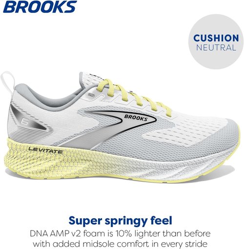 Brooks Women's Levitate 6 Running Shoes - Lightweight Comfort in White/Oyster/Yellow - Size 5 Medium