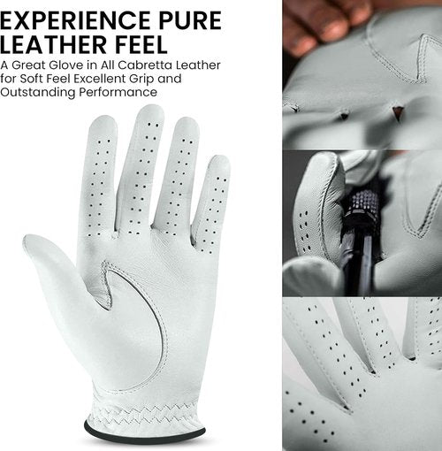 Cabretta Leather Golf Gloves for Men - Premium Soft Grip with Ball Marker | Comfortable Fit in Sizes S-XXL