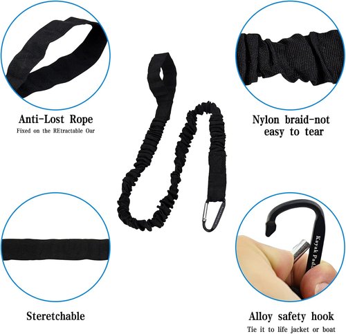 Kayaking Paddle Leash Tether by [Brand Name] - Stretchable Coiled Lanyard Extends to 59 Inches (Black)