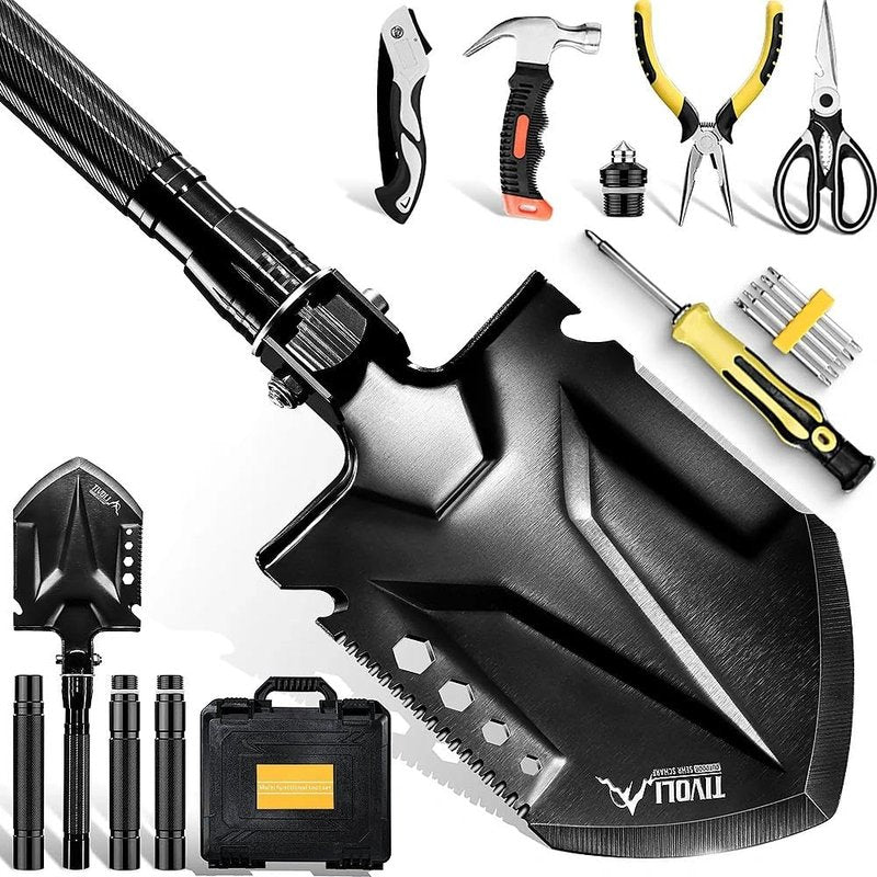 Tivoli Folding Camping Shovel Kit,Multifunctional Tactical Survival Shovel with Manganese Steel for Outdoor Off Road, Hiking, Bushcraft,Car Emergency,Entrenching Tool with Storage Case,Ideal Gift