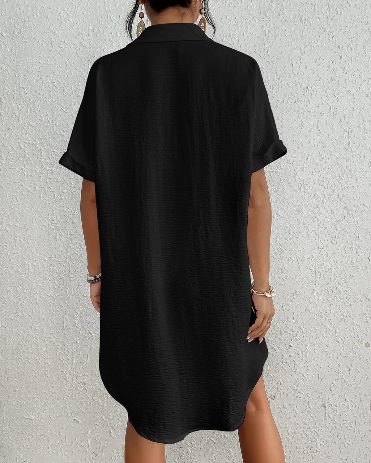 Bsubseach Women Swimsuit Coverup Shirt Dress Button Down Bathing Suit Cover Up Beach Vacation Outfits Black S