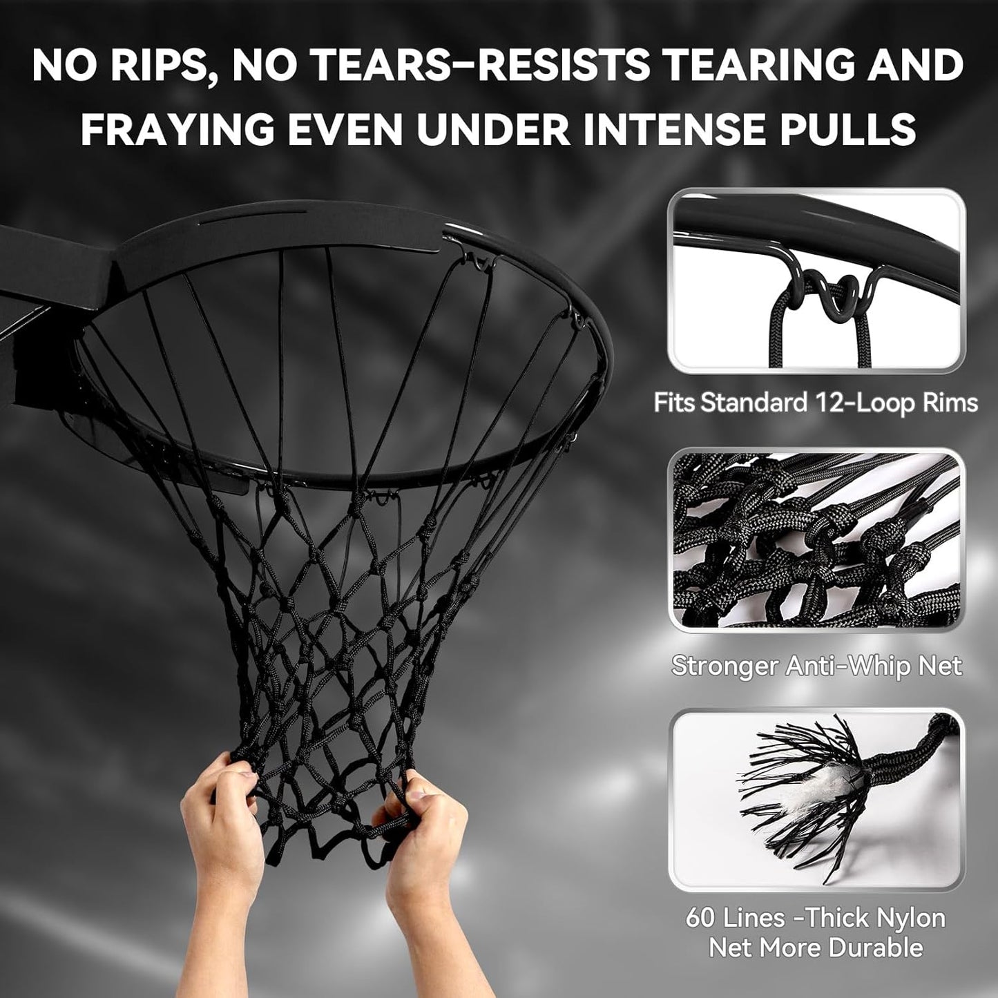 Skiennix Professional Basketball Net - Heavy Duty Nylon with 12 Loops | All-Weather Design for Indoor/Outdoor Rims