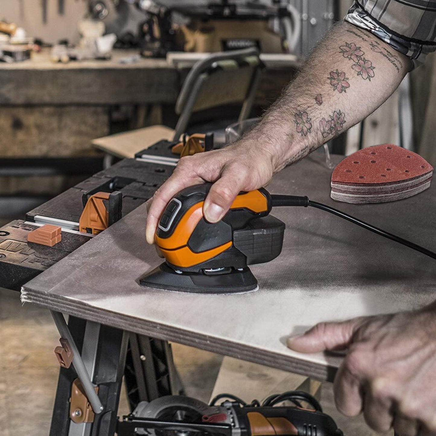 50PCS Mouse Detail Sander Sandpaper Hook and Loop 11-Holes Triangular Sanding Sheets for Mouse Sanders - Mixed Grits Coarse to Fine 60/120/240/400/600/800/1000/1200/1500/2000 Grits