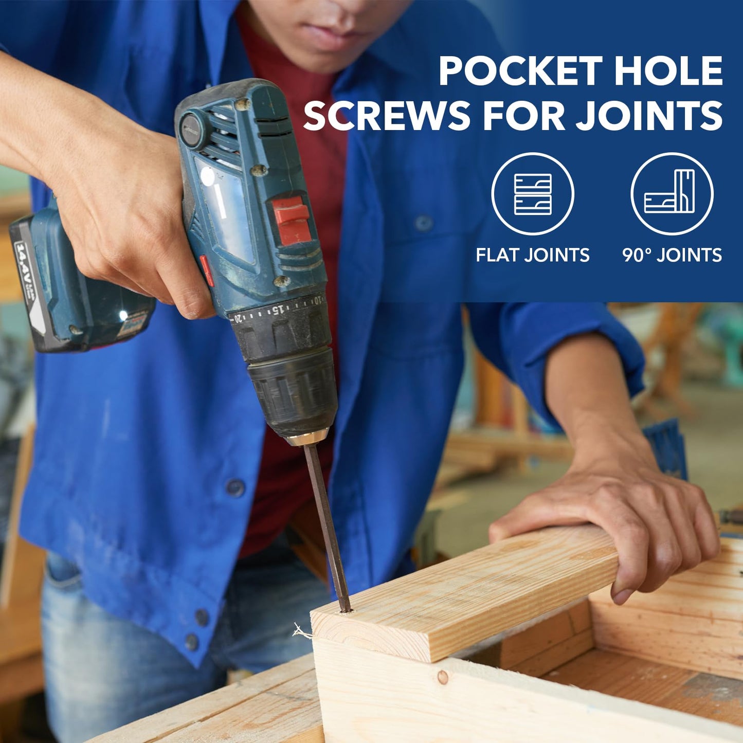 Bobibbi Pocket Hole Screws #8x1, Coarse Thread Wood Screws 300Pcs, Washer Head with Square Drive, 150MM Drive Bit Included