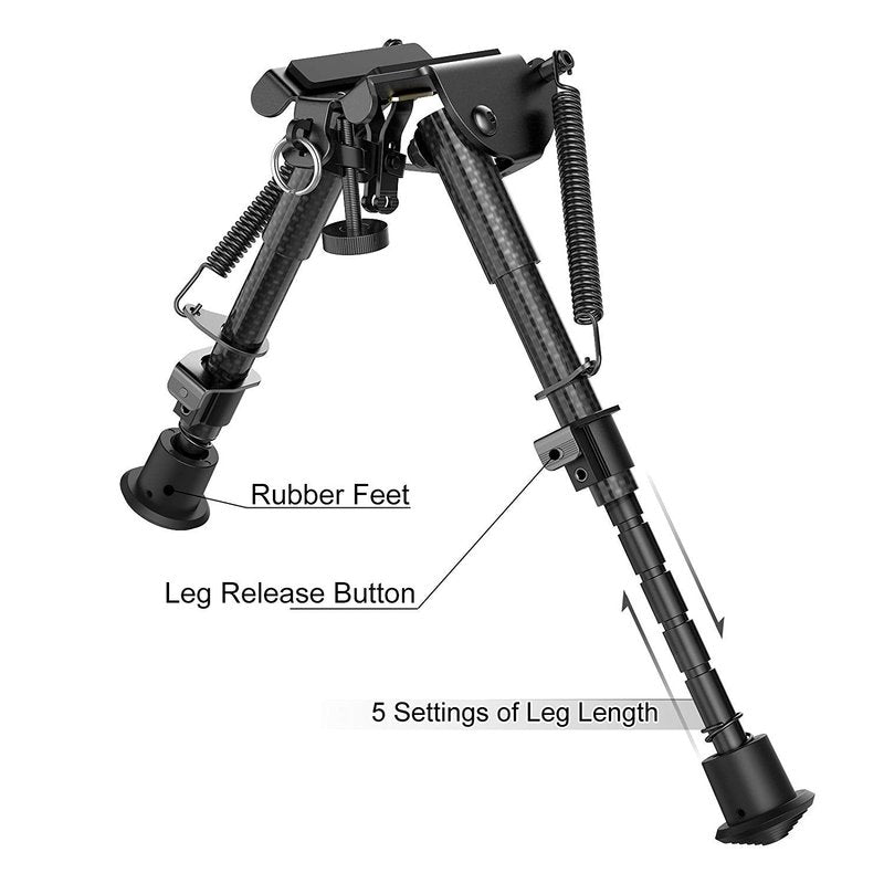 Xaegistac Carbon Fiber Rifle Bipod 6-9 Inch with M Lock Adapter - Lightweight Hunting Bipod for Rifles, Quick Release Adjustable Shooting Rest with Non-Slip Rubber Feet