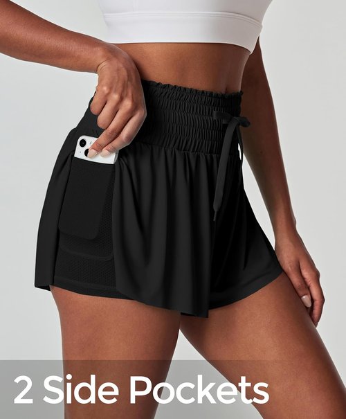 IUGA High Waisted Athletic Shorts - Flowy Butterfly Design with Pockets for Running & Tennis
