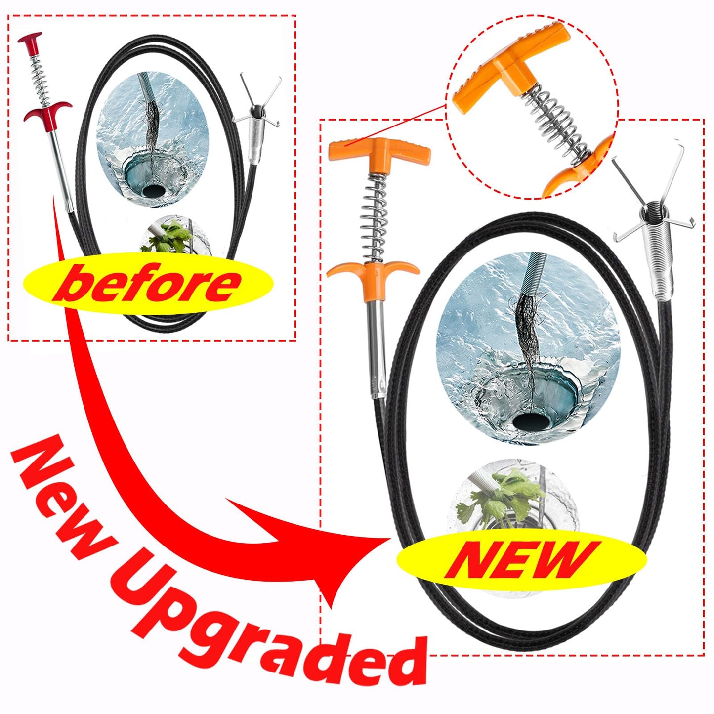 63 In Drain Snake Hair Drain Clog Remover Tool, Sink Drain Cleaner for Sewer Kitchen Bathroom Shower Tub Toilet Clogged Drains Opener Cleaning Tool, Flexible Grabber Claw Pick Up Reacher Tool