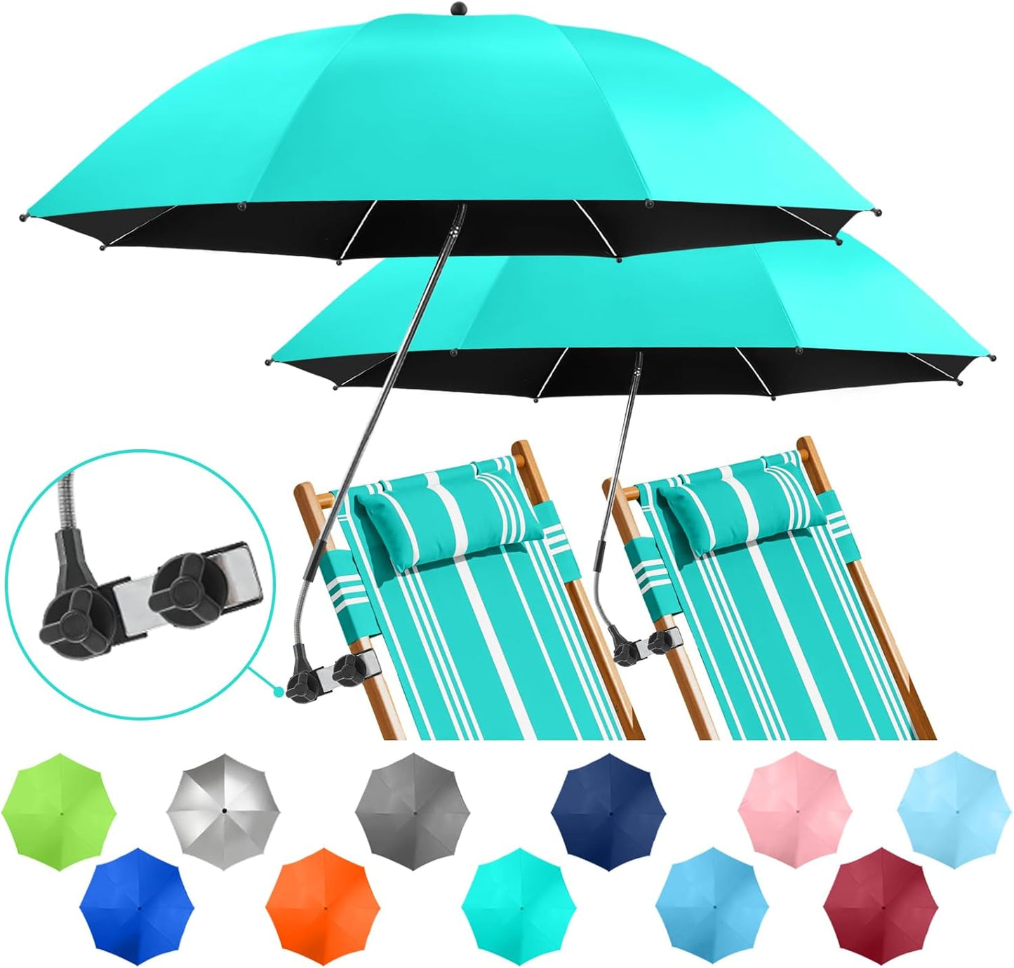 Skiennix Beach Umbrella - 360° Adjustable UPF50+ Sun Protection for Chairs | 2-Pack