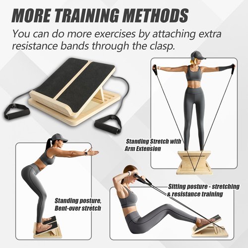 Adjustable Wooden Slant Board for Calf Stretching - 300lb Capacity Calf Stretcher with Resistance Band, Squat Wedge Incline Board for Knees & Ankle Physical Therapy, Plantar Fasciitis Relief