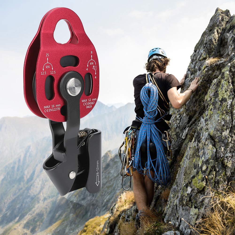 4kn Climbing Pulley, Aluminium Heavy Duty Single Swivel Rope Pulley Block Designed for 8-12mm Climbing Rope, Ideal for Rope Climbing and Pulley Systems