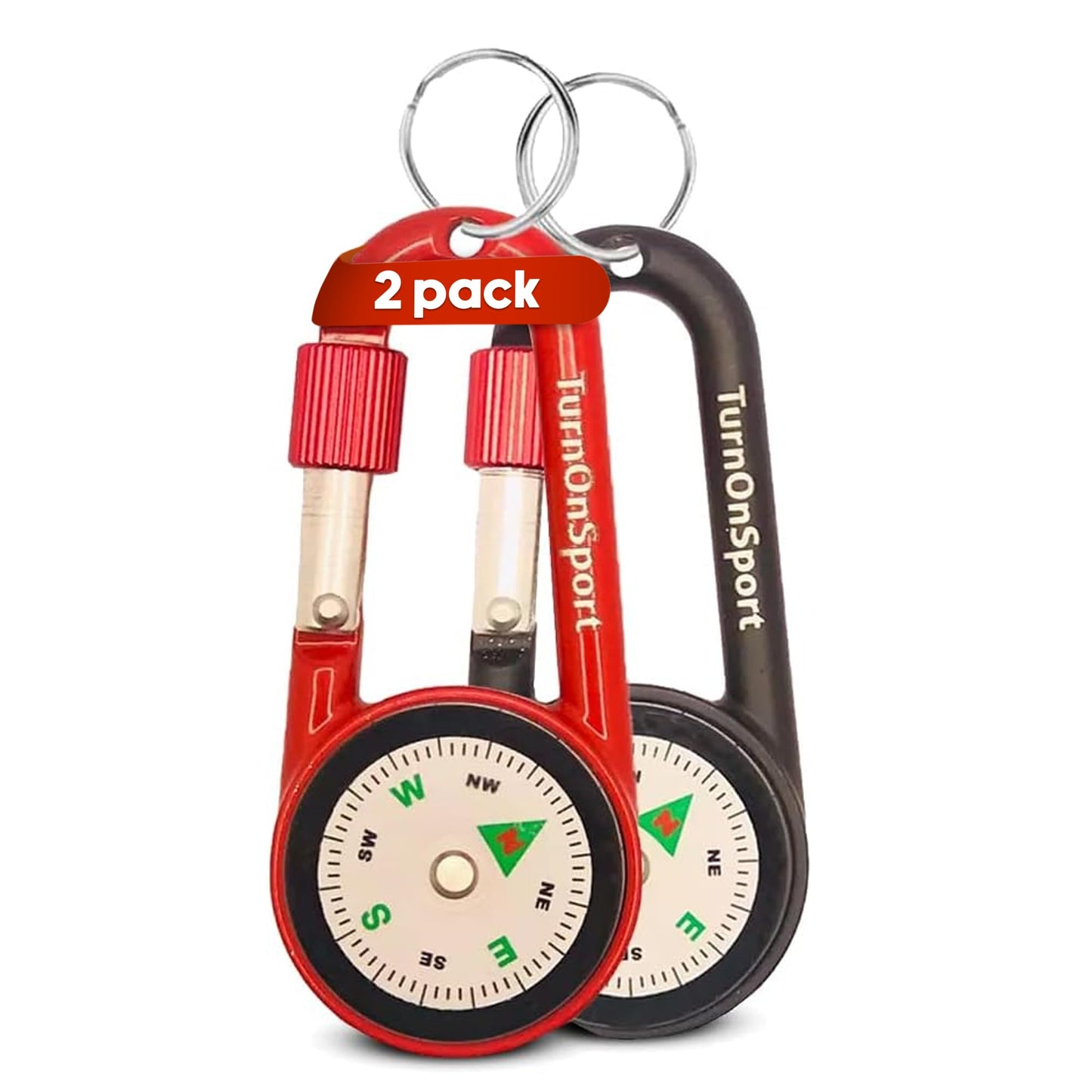 2 Pack Carabiner Clip On Compass Hiking - Compact Compass Keychain Backpacks | Small Pocket Magnetic Compass Keychain for Kids - Twist Lock | Keyring Keychains Outdoor Survival Camping